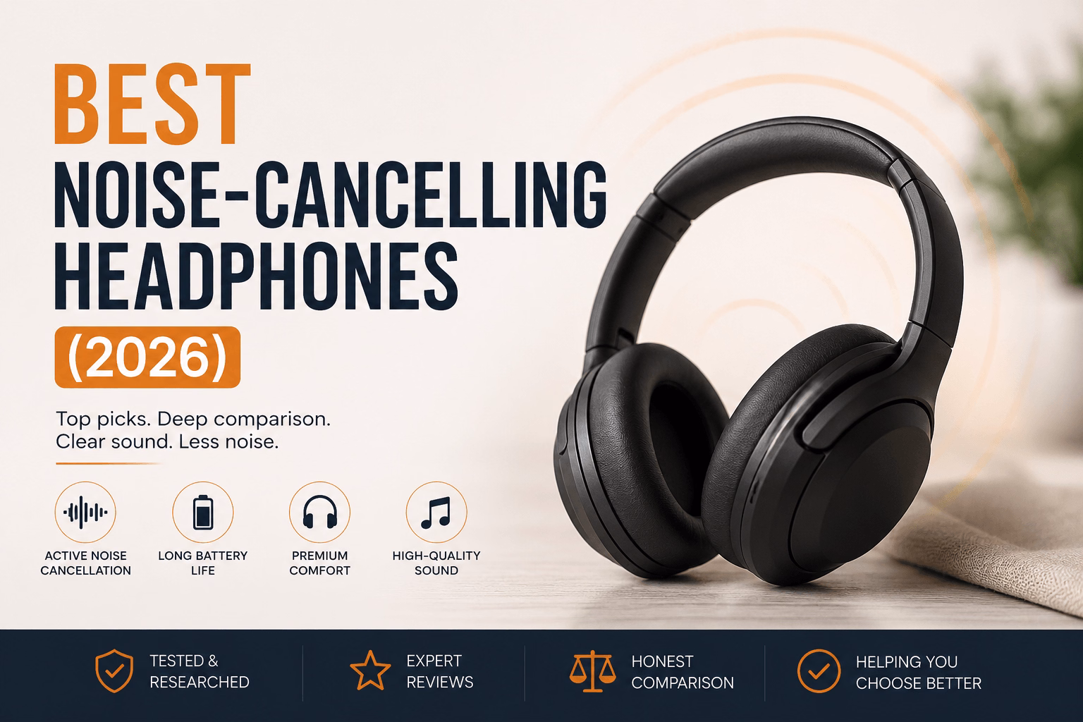Collection of the best noise-cancelling headphones of 2026 arranged on a desk