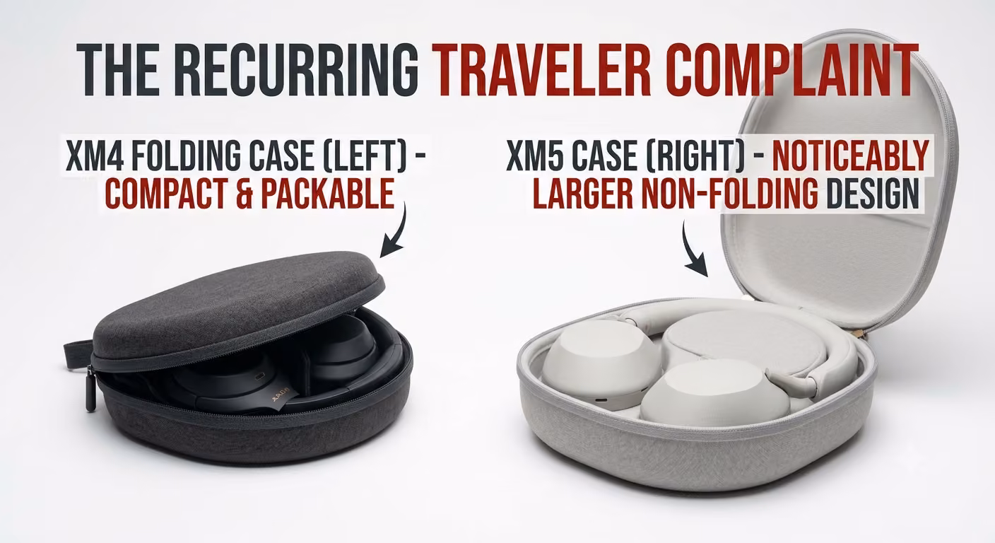 Side-by-side comparison of XM4 compact folding case and XM5 larger non-folding case